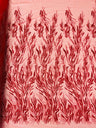 Fancy Vine Beaded Lace Polyester Fabric - Hand Beaded Vine Pattern, 54" Width (1 Yard)