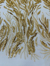 Fancy Vine Beaded Lace Polyester Fabric - Hand Beaded Vine Pattern, 54" Width (1 Yard)