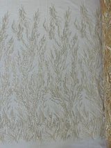Fancy Vine Beaded Lace Polyester Fabric - Hand Beaded Vine Pattern, 54" Width (1 Yard)