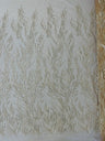Fancy Vine Beaded Lace Polyester Fabric - Hand Beaded Vine Pattern, 54" Width (1 Yard)