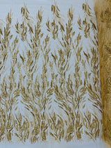Fancy Vine Beaded Lace Polyester Fabric - Hand Beaded Vine Pattern, 54" Width (1 Yard)