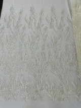 Fancy Vine Beaded Lace Polyester Fabric - Hand Beaded Vine Pattern, 54" Width (1 Yard)