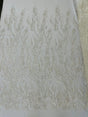 Fancy Vine Beaded Lace Polyester Fabric - Hand Beaded Vine Pattern, 54" Width (1 Yard)