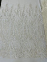 Fancy Vine Beaded Lace Polyester Fabric - Hand Beaded Vine Pattern, 54" Width (1 Yard)