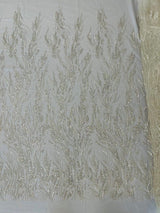 Fancy Vine Beaded Lace Polyester Fabric - Hand Beaded Vine Pattern, 54" Width (1 Yard)
