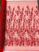Fancy Vine Beaded Lace Polyester Fabric - Hand Beaded Vine Pattern, 54" Width (1 Yard)
