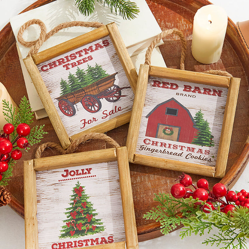 5.5" Wood Holiday Scene Hanging Sign