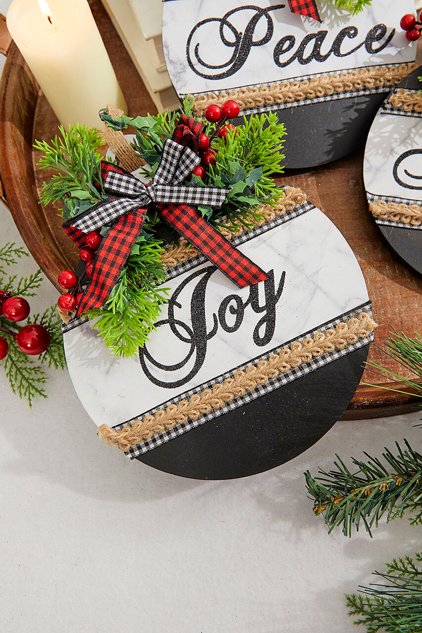 8.5" Wood Holiday Ornament With Bow