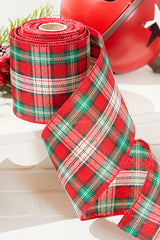 4 Inchi x 10 Yard Red/Green/White Plaid Wired Ribbon Christmas Holiday Decor