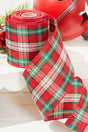 4" x 10 Yard Red/Green/White Plaid Ribbon