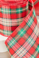 4" x 10 Yard Red/Green/White Plaid Ribbon