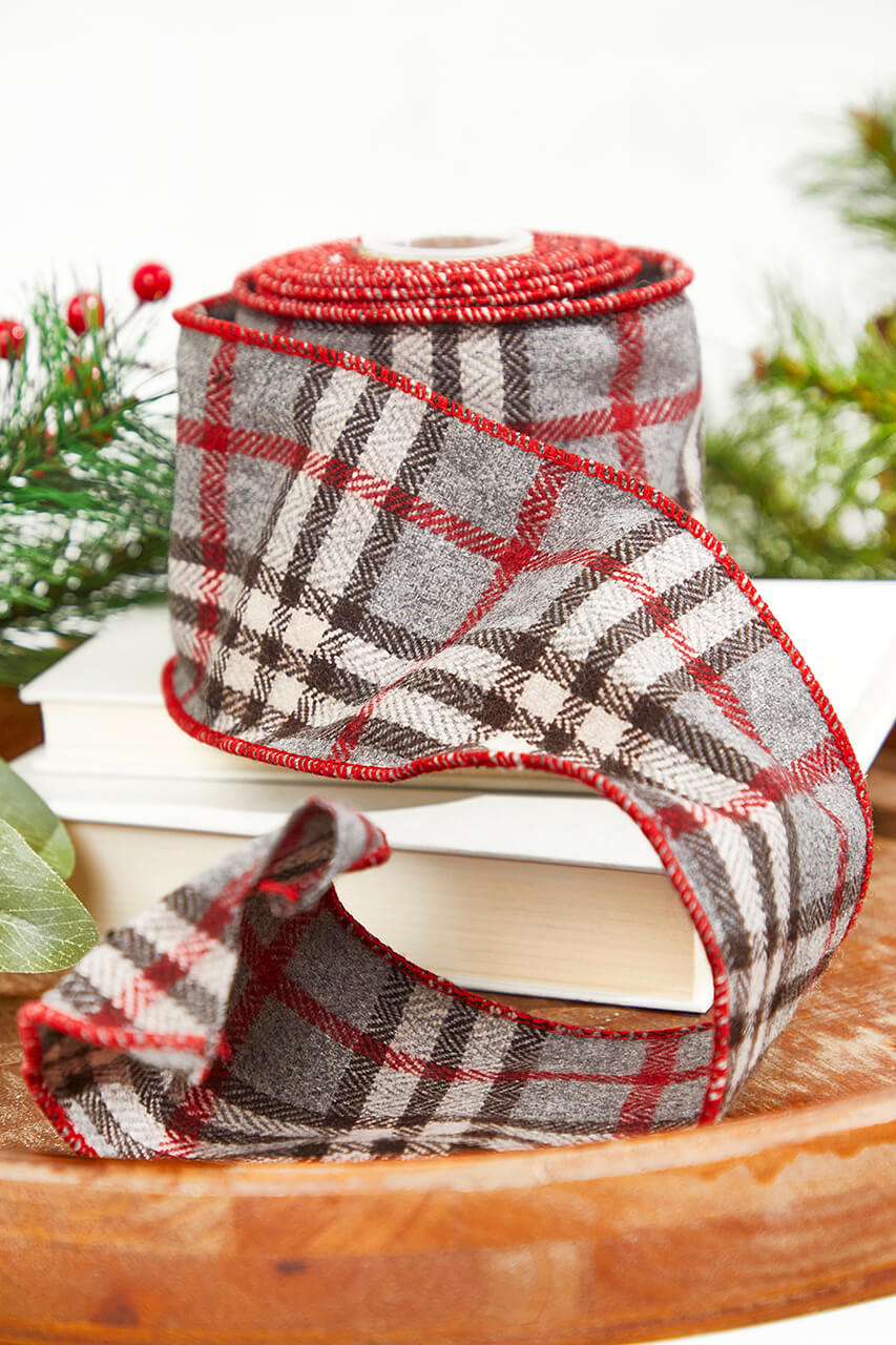 4" x 5 Yard Wool Check Plaid Ribbon