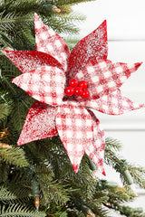 21” x 9" Red and White Poinsettia Stem with Red Berries