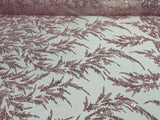 Fashion Beaded Lace With Glitter Mesh Fabric - Hand Beaded Vine Lace, Glitter Mesh, 54" Width (1 Yard)