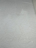 Fashion Beaded Lace With Glitter Mesh Fabric - Hand Beaded Vine Lace, Glitter Mesh, 54" Width (1 Yard)