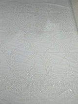 Fashion Beaded Lace With Glitter Mesh Fabric - Hand Beaded Vine Lace, Glitter Mesh, 54" Width (1 Yard)