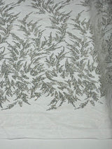 Fashion Beaded Lace With Glitter Mesh Fabric - Hand Beaded Vine Lace, Glitter Mesh, 54" Width (1 Yard)