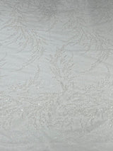 Fashion Beaded Lace With Glitter Mesh Fabric - Hand Beaded Vine Lace, Glitter Mesh, 54" Width (1 Yard)