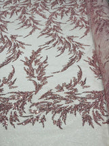 Fashion Beaded Lace With Glitter Mesh Fabric - Hand Beaded Vine Lace, Glitter Mesh, 54" Width (1 Yard)