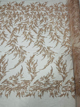Fashion Beaded Lace With Glitter Mesh Fabric - Hand Beaded Vine Lace, Glitter Mesh, 54" Width (1 Yard)