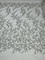 Fashion Beaded Lace With Glitter Mesh Fabric - Hand Beaded Vine Lace, Glitter Mesh, 54" Width (1 Yard)