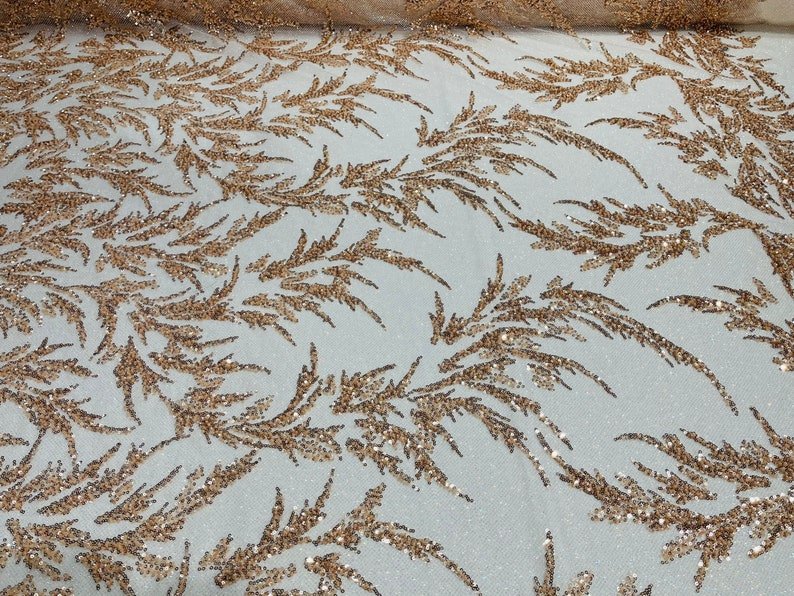 Fashion Beaded Lace With Glitter Mesh Fabric - Hand Beaded Vine Lace, Glitter Mesh, 54" Width (1 Yard)