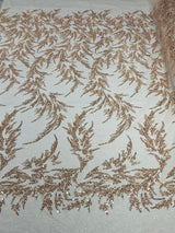Fashion Beaded Lace With Glitter Mesh Fabric - Hand Beaded Vine Lace, Glitter Mesh, 54" Width (1 Yard)