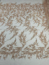 Fashion Beaded Lace With Glitter Mesh Fabric - Hand Beaded Vine Lace, Glitter Mesh, 54" Width (1 Yard)