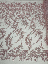 Fashion Beaded Lace With Glitter Mesh Fabric - Hand Beaded Vine Lace, Glitter Mesh, 54" Width (1 Yard)