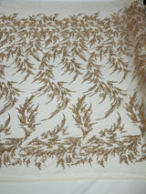 Fashion Beaded Lace With Glitter Mesh Fabric - Hand Beaded Vine Lace, Glitter Mesh, 54" Width (1 Yard)