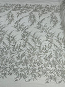 Fashion Beaded Lace With Glitter Mesh Fabric - Hand Beaded Vine Lace, Glitter Mesh, 54" Width (1 Yard)