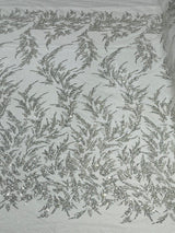 Fashion Beaded Lace With Glitter Mesh Fabric - Hand Beaded Vine Lace, Glitter Mesh, 54" Width (1 Yard)