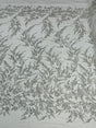 Fashion Beaded Lace With Glitter Mesh Fabric - Hand Beaded Vine Lace, Glitter Mesh, 54" Width (1 Yard)