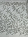 Fashion Beaded Lace With Glitter Mesh Fabric - Hand Beaded Vine Lace, Glitter Mesh, 54" Width (1 Yard)