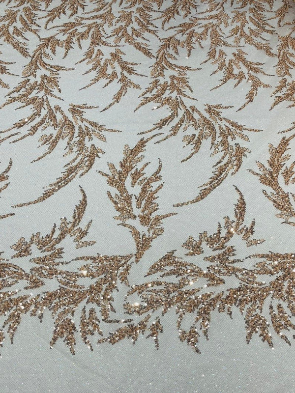 Fashion Beaded Lace With Glitter Mesh Fabric - Hand Beaded Vine Lace, Glitter Mesh, 54" Width (1 Yard)
