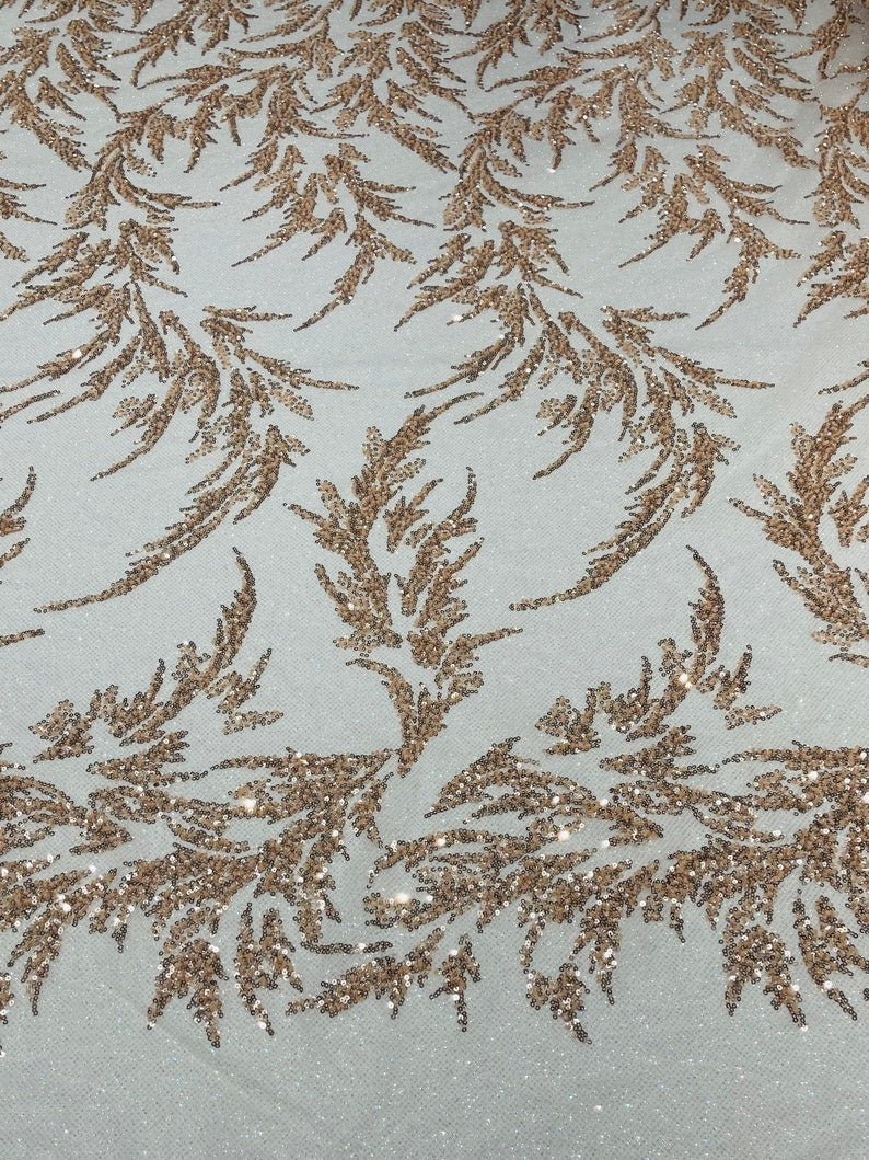 Fashion Beaded Lace With Glitter Mesh Fabric - Hand Beaded Vine Lace, Glitter Mesh, 54" Width (1 Yard)