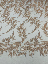 Fashion Beaded Lace With Glitter Mesh Fabric - Hand Beaded Vine Lace, Glitter Mesh, 54" Width (1 Yard)