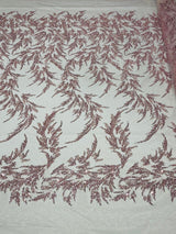 Fashion Beaded Lace With Glitter Mesh Fabric - Hand Beaded Vine Lace, Glitter Mesh, 54" Width (1 Yard)
