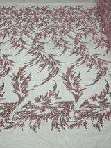 Fashion Beaded Lace With Glitter Mesh Fabric - Hand Beaded Vine Lace, Glitter Mesh, 54" Width (1 Yard)