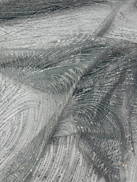 Fashion Glitter Design On A Mesh Lace Polyester Fabric - Glitter Mesh Lace, 54" Width, 36" Length (1 Yard)