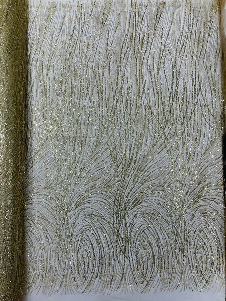 Fashion Glitter Design On A Mesh Lace Polyester Fabric - Glitter Mesh Lace, 54" Width, 36" Length (1 Yard)