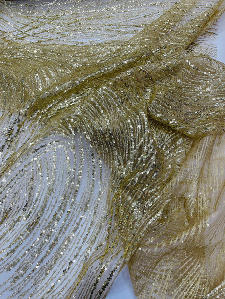 Fashion Glitter Design On A Mesh Lace Polyester Fabric - Glitter Mesh Lace, 54" Width, 36" Length (1 Yard)
