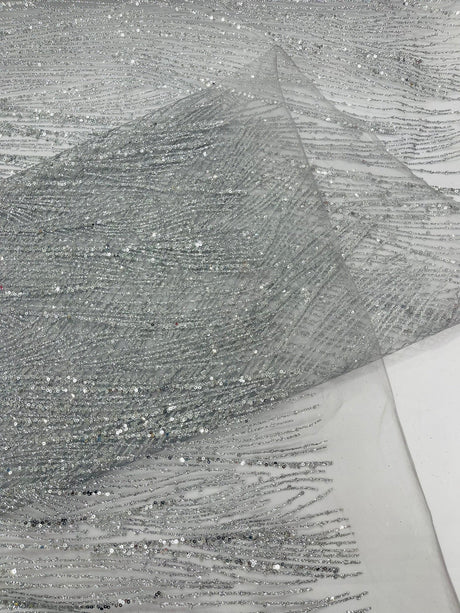 Fashion Glitter Design On A Mesh Lace Polyester Fabric - Glitter Mesh Lace, 54" Width, 36" Length (1 Yard)