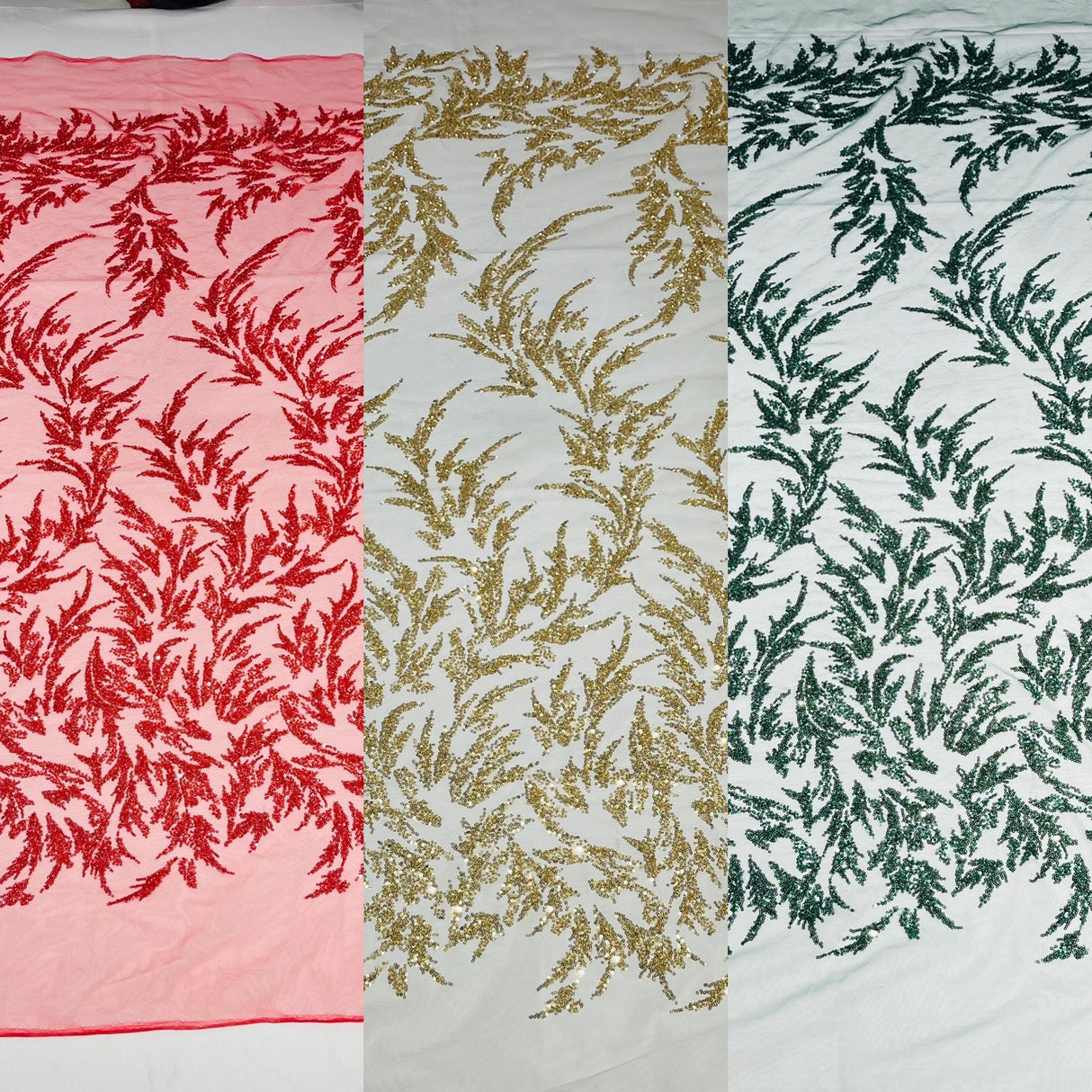 Fashion Beaded Vine Lace Polyester Fabric - Beaded Vine Pattern, 54" Width (1 Yard)