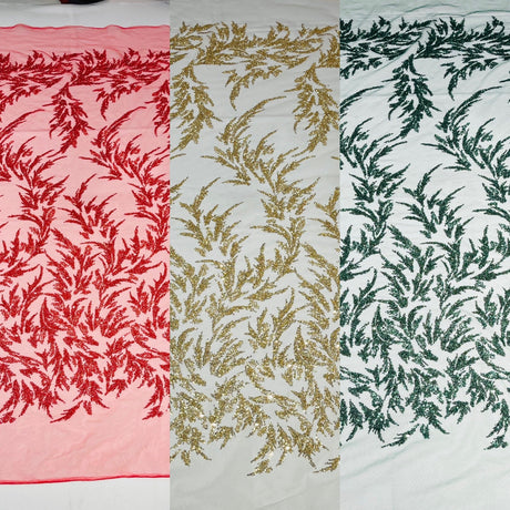 Fashion Beaded Vine Lace Polyester Fabric - Beaded Vine Pattern, 54" Width (1 Yard)