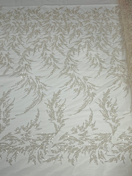 Fashion Beaded Vine Lace Polyester Fabric - Beaded Vine Pattern, 54" Width (1 Yard)