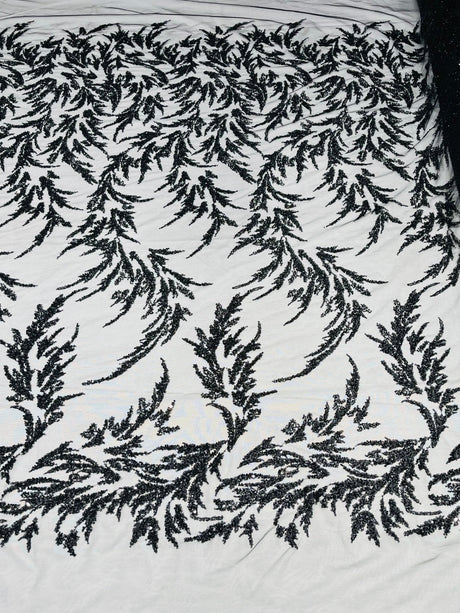 Fashion Beaded Vine Lace Polyester Fabric - Beaded Vine Pattern, 54" Width (1 Yard)