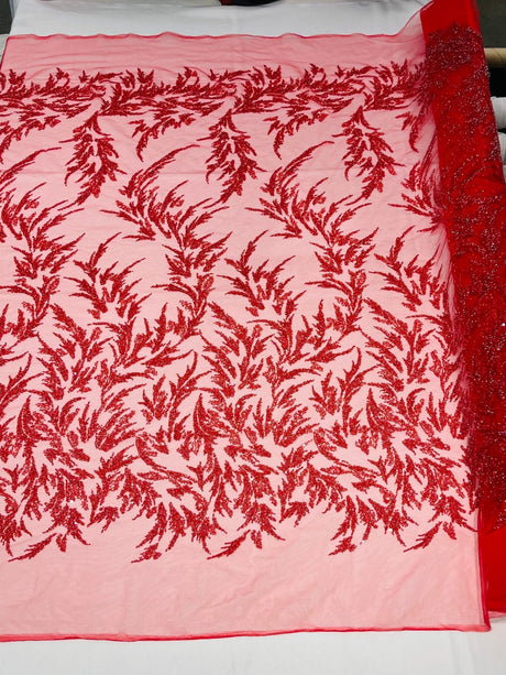 Fashion Beaded Vine Lace Polyester Fabric - Beaded Vine Pattern, 54" Width (1 Yard)