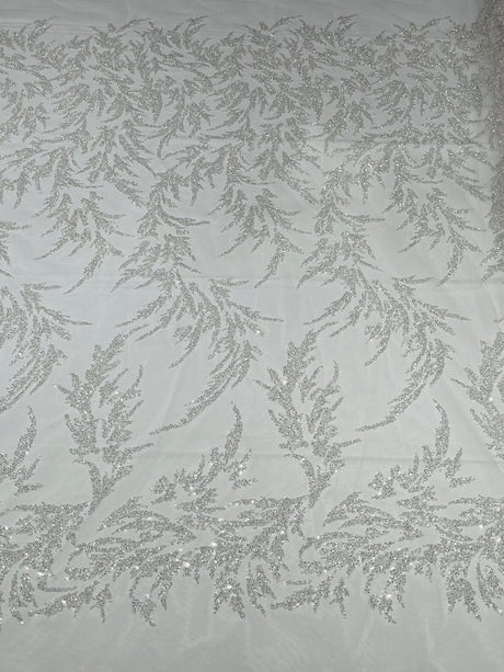 Fashion Beaded Vine Lace Polyester Fabric - Beaded Vine Pattern, 54" Width (1 Yard)