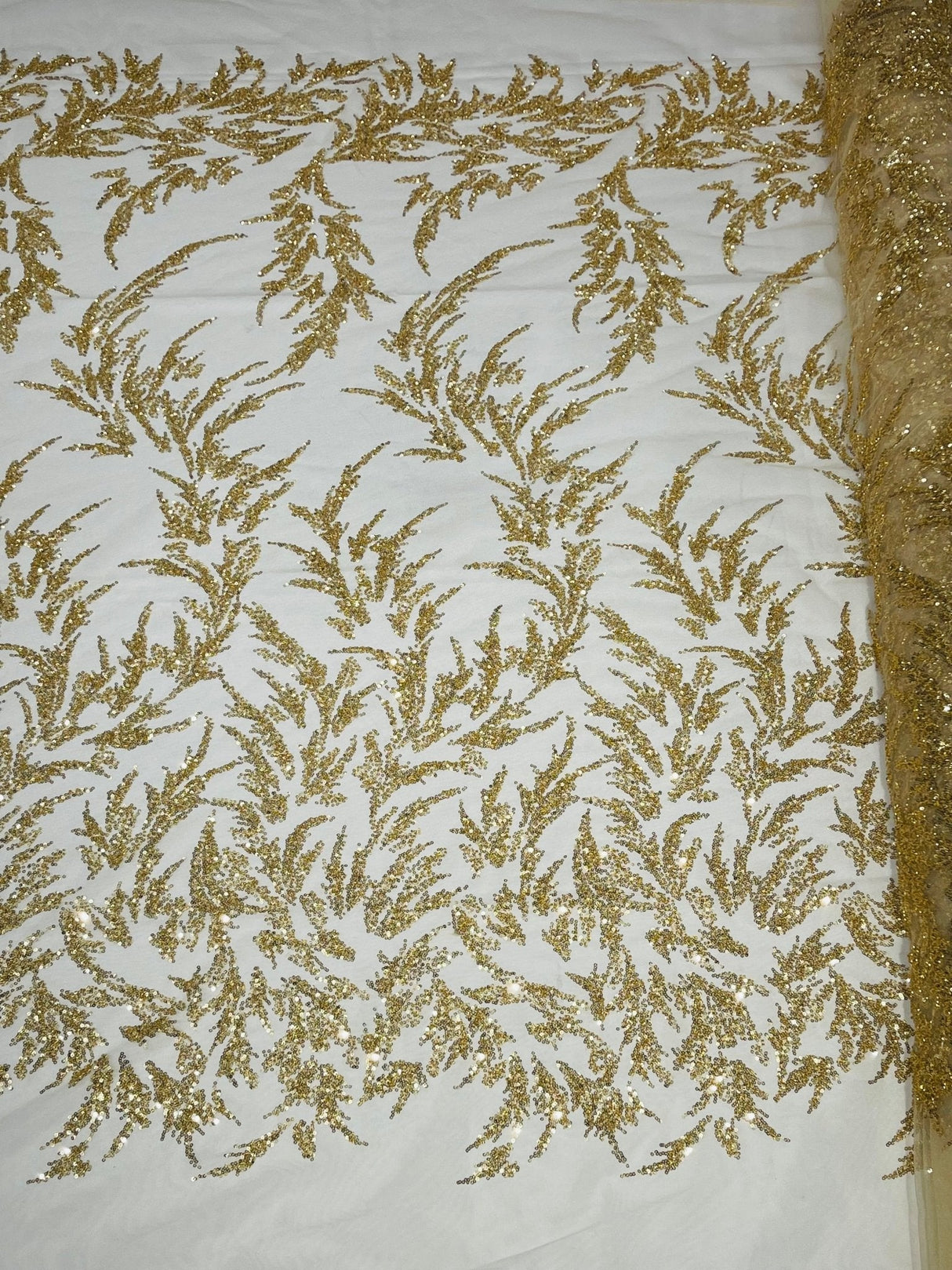 Fashion Beaded Vine Lace Polyester Fabric - Beaded Vine Pattern, 54" Width (1 Yard)